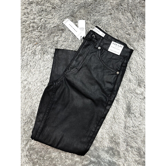 Topshop Denim - Topshop Coated High Waist Crop Straight Jeans In Black Size W 30 L30